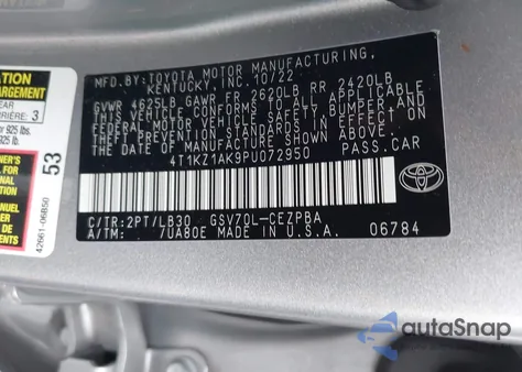 2023 Toyota Camry Xse V6 из США, поврежденный, VIN 4T1KZ1AK9PU072950